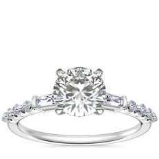 Petite Baguette and Floating Round Diamond Engagement Ring in 14k White Gold (1/5 ct. tw.)